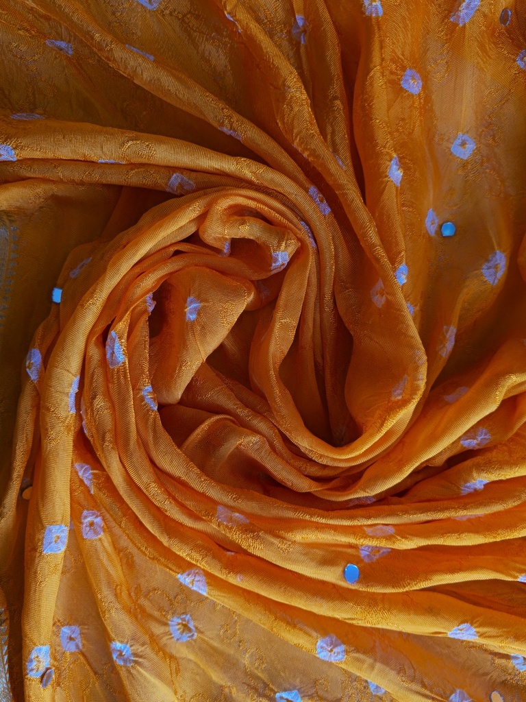 Vibrant Orange Bandhani Dupatta with Mirror Work