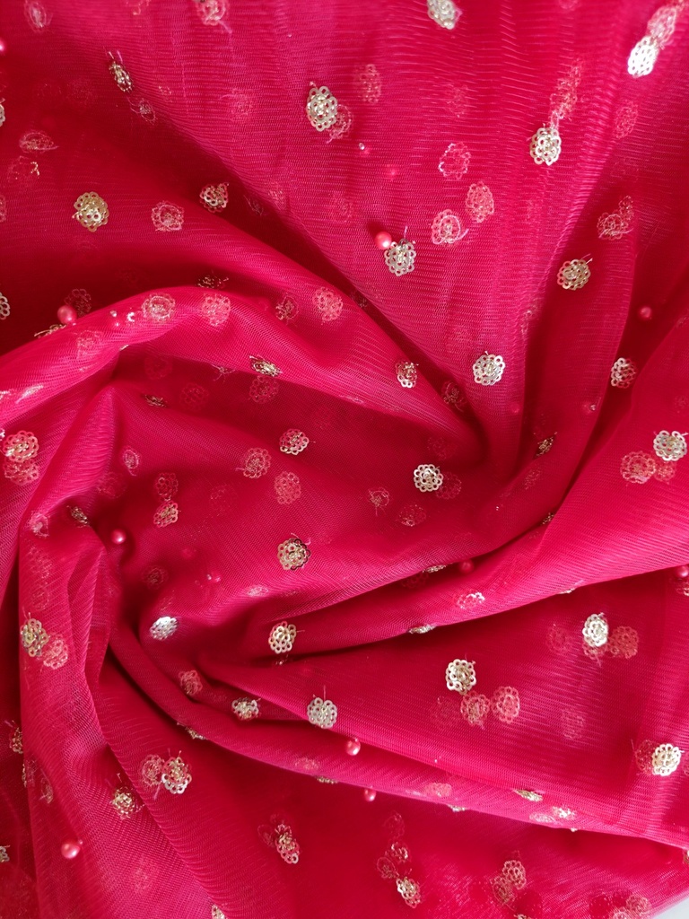 Red Net Dupatta Gold Zari Border