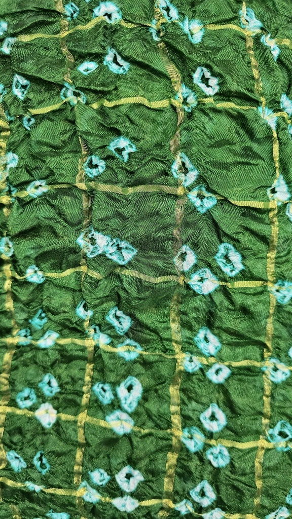 Green Bandhani Dupatta with Gold Zari Stripes
