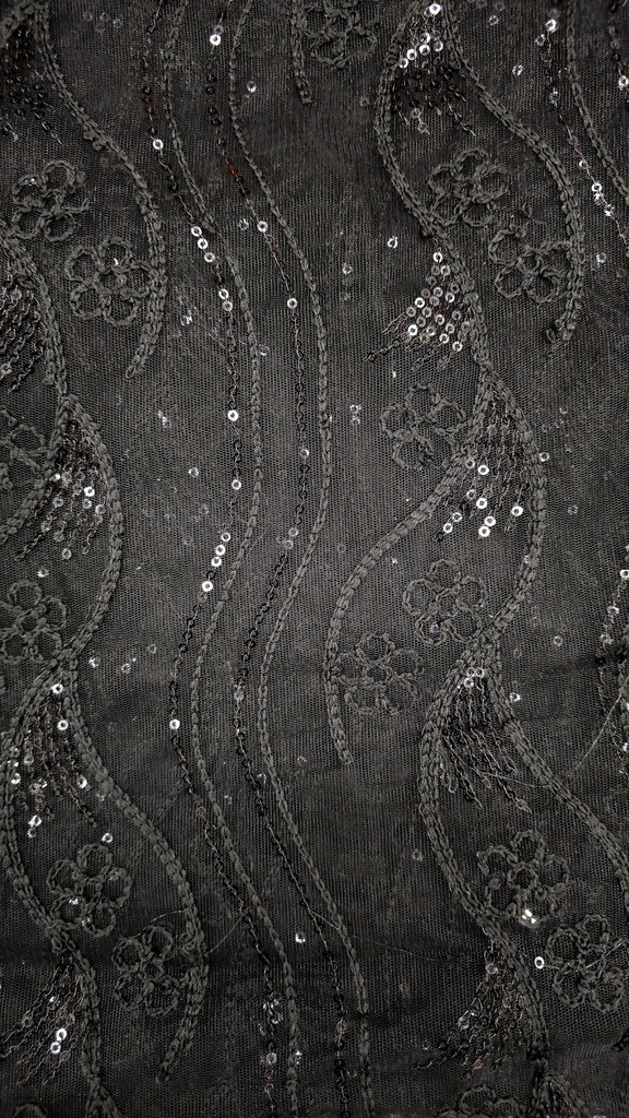 Black Net Dupatta with Floral Kadhai