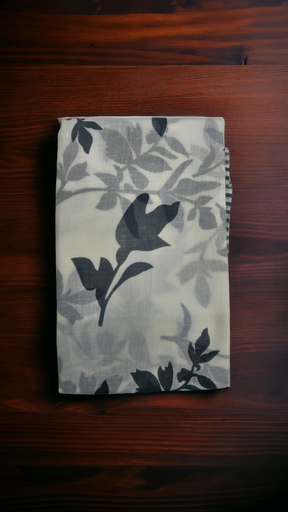 Elegant Grey Cotton Suit Set with Floral Print
