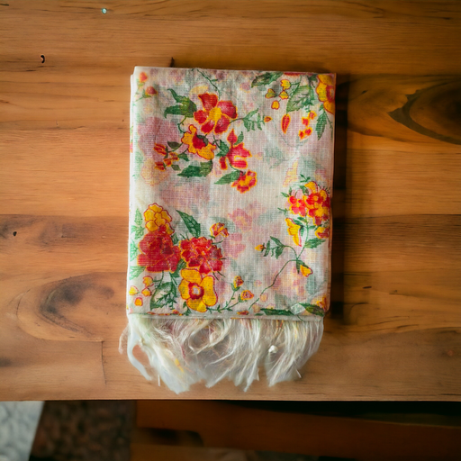 Floral Organza Dupatta with Tassel Fringe