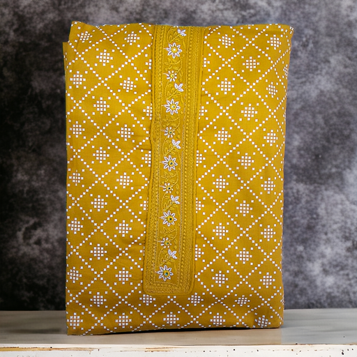 Mustard Yellow Unstitched Suit Set with Chikan Pattern