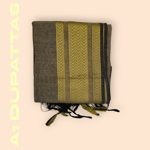 Brown Dupatta with Gold Zari Border
