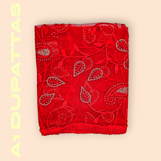 Net Dupatta with Floral Kadhai