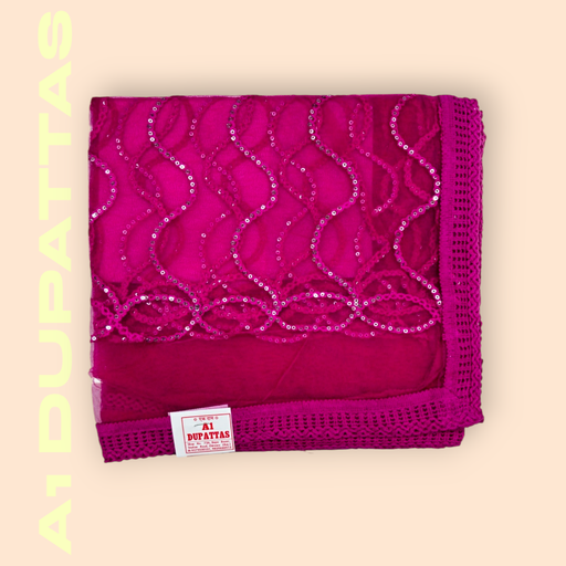 Pink Net Dupatta with Kadhai