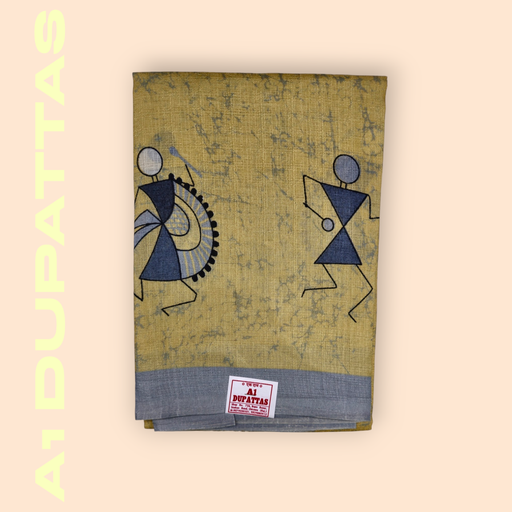 Yellow Cotton Dupatta with Madhubani Art