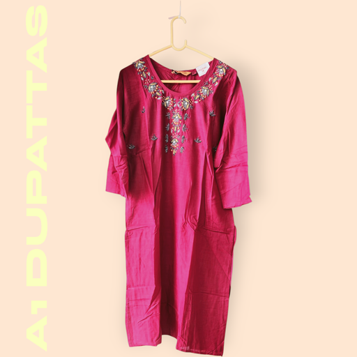 Maroon Kurti with Embroidered Neckline